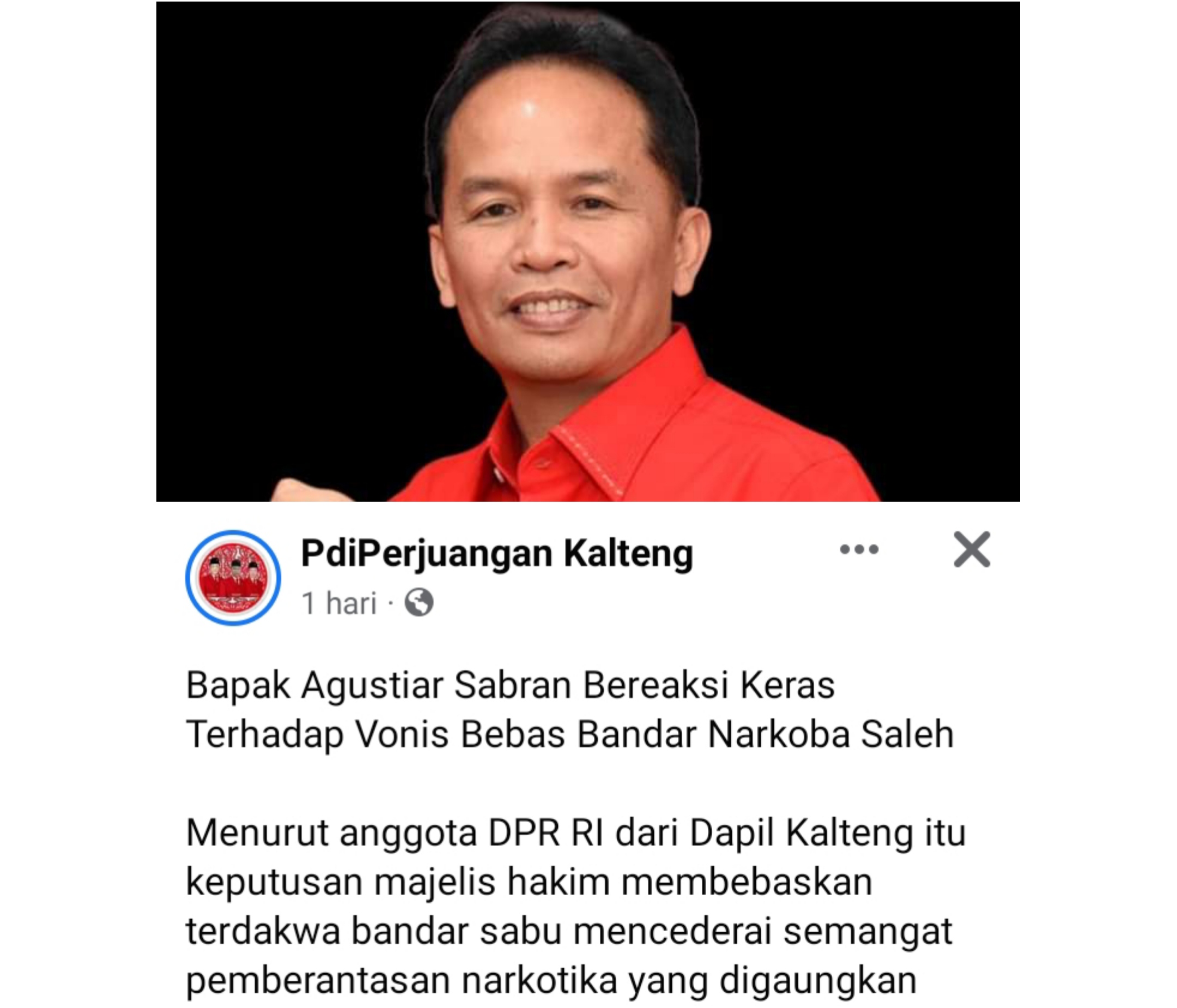 Agustiar Sabran Bereaksi Keras Terhadap Vonis Bebas Bandar Narkoba Saleh