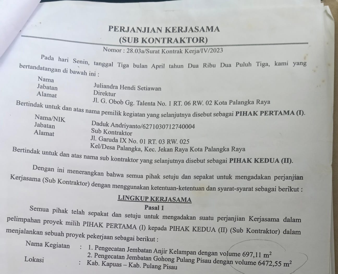 Direktur PT TSK Diduga Terlibat Korupsi Dana Proyek Pengecatan Jembatan di Kapuas dan Pulang Pisau