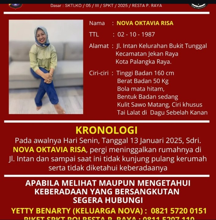 Informasi Orang Hilang: Nova Oktavia Risa 37 Tahun