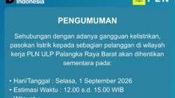 Listrik Padam Selasa Siang, Puluhan Ruas Jalan di Palangka Raya Bakal Gelap 3 Jam!