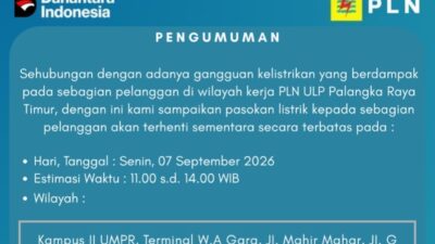 Siang Ini Puluhan Wilayah di Palangka Raya Bakal Padam Bersamaan, Cek Kamu Kena Dampaknya?